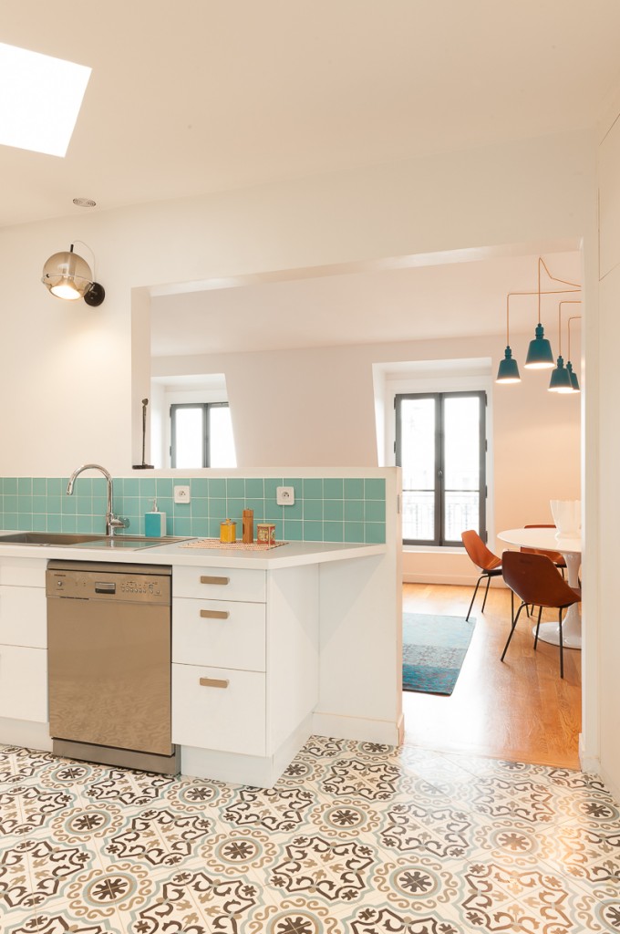 cuisine semi-ouverte, carreaux ciments, design, décoration, maéma architectes