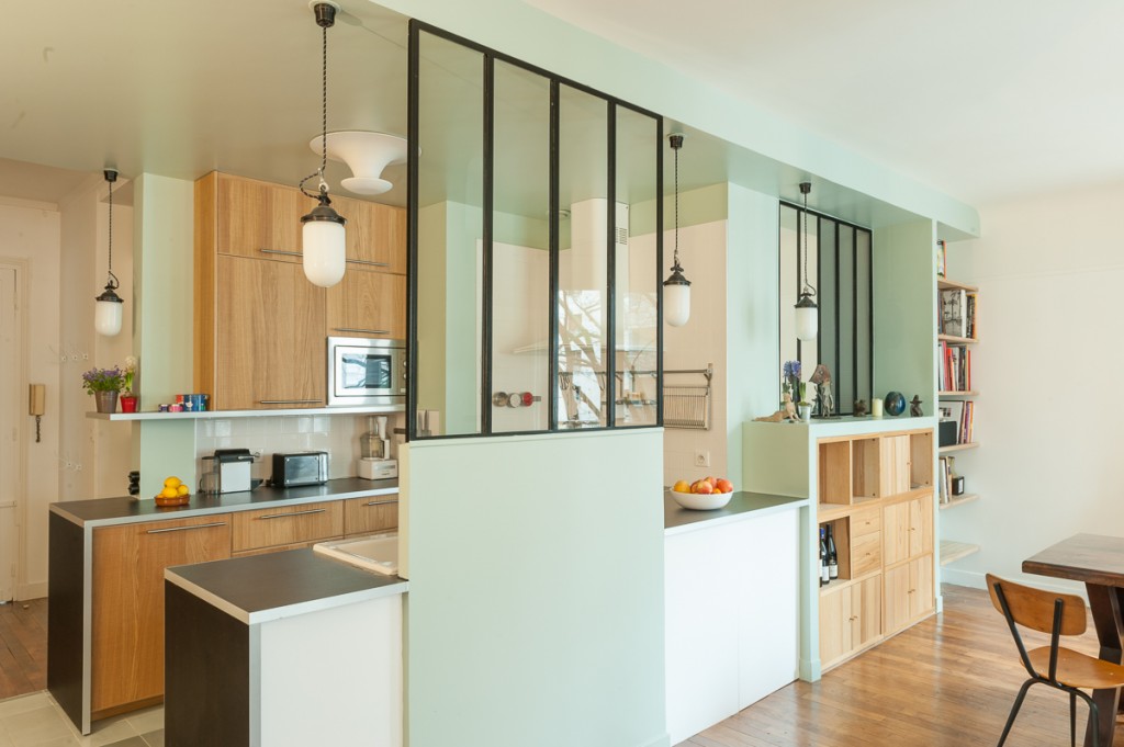cuisine, verrière, appartement, renovation, maéma architectes, paris, décoration