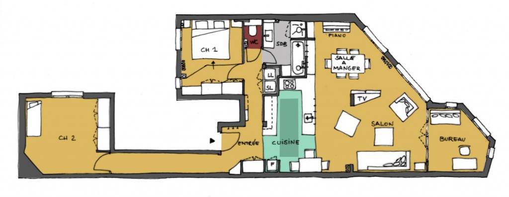 plan, appartement, rénovation, travaux, paris, maéma architectes