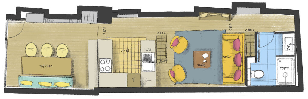 plan amenagement-enfilade-en longueur-renovation-appartement-paris-gabrielle
